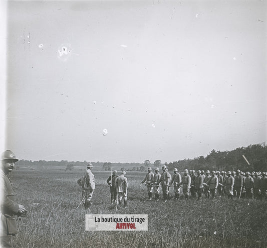 Soldats, militaires, guerre WW1, plaque verre photo ancienne stéréo 6x13 cm