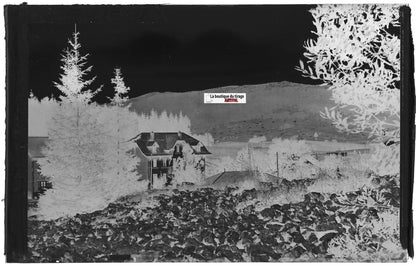 Plaque verre photo ancienne, négatif noir & blanc 9x14 cm, Les Rousses, montagne