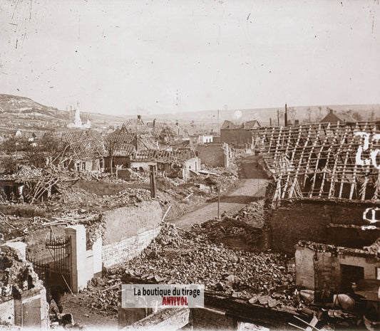 Ablain-Saint-Nazaire, bombes, guerre WW1, plaque verre stéréo, photo 4,5x10,7 cm