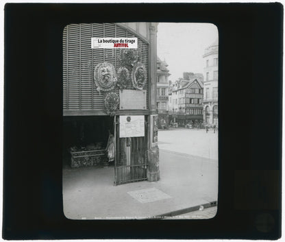 Rouen Place du Vieux-Marché, photo plaque verre, noir & blanc, positif 8,5x10 cm
