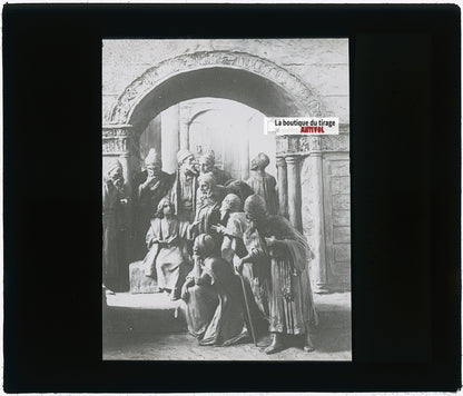 Jésus parmi les docteurs, photo plaque verre, noir & blanc, positif 8,5x10 cm