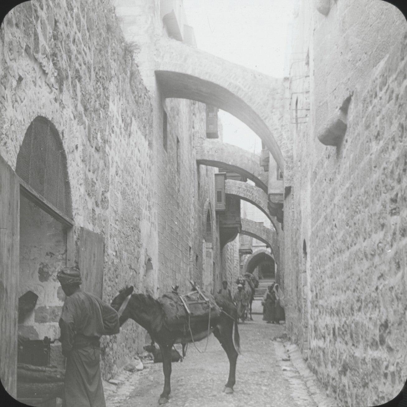 Via Dolorosa, Jérusalem, photo ancienne plaque de verre, positif 8,5x10 cm