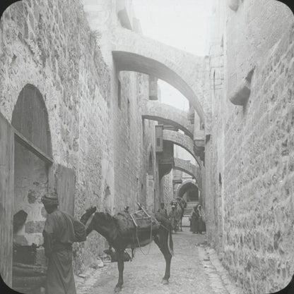 Via Dolorosa, Jérusalem, photo ancienne plaque de verre, positif 8,5x10 cm