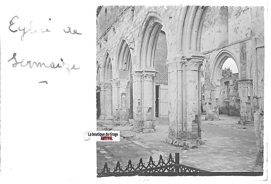 Eglise Sermaize, Plaque verre photo stéréo, positif noir & blanc 4,5x10,7 cm