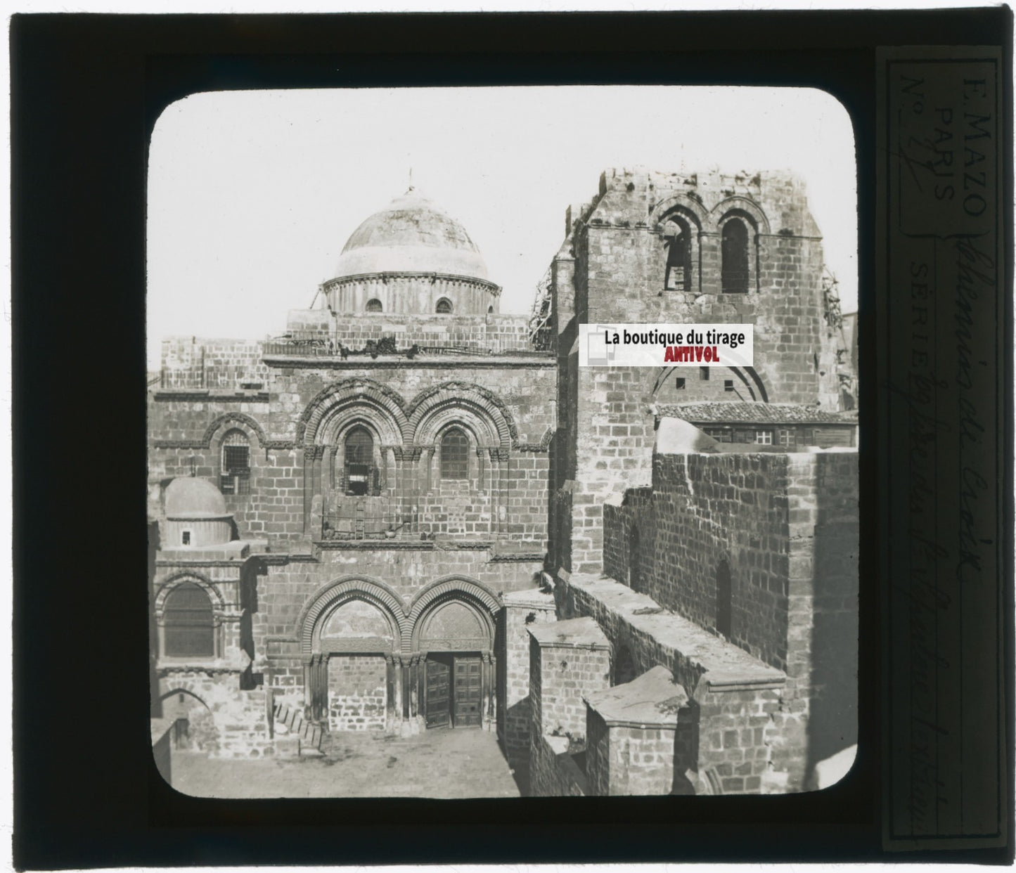Église du Saint-Sépulcre, photo plaque verre, noir & blanc, positif 8,5x10 cm