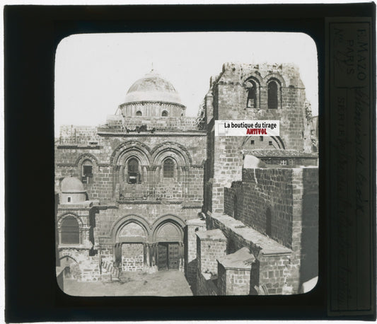 Église du Saint-Sépulcre, photo plaque verre, noir & blanc, positif 8,5x10 cm