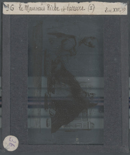 Luc, scène religieuse, dessin peinture plaque de verre, positif 8,5x10 cm