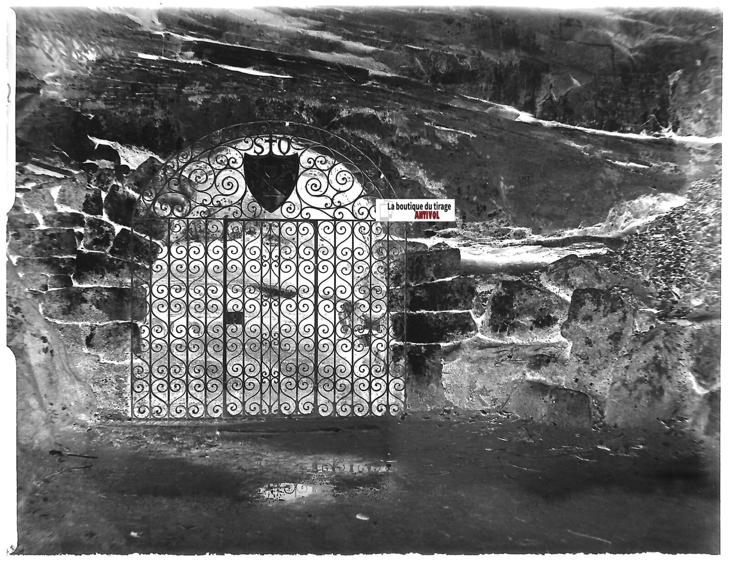 Source Mont Sainte Odile, Plaque verre photo, négatif noir & blanc 9x12 cm