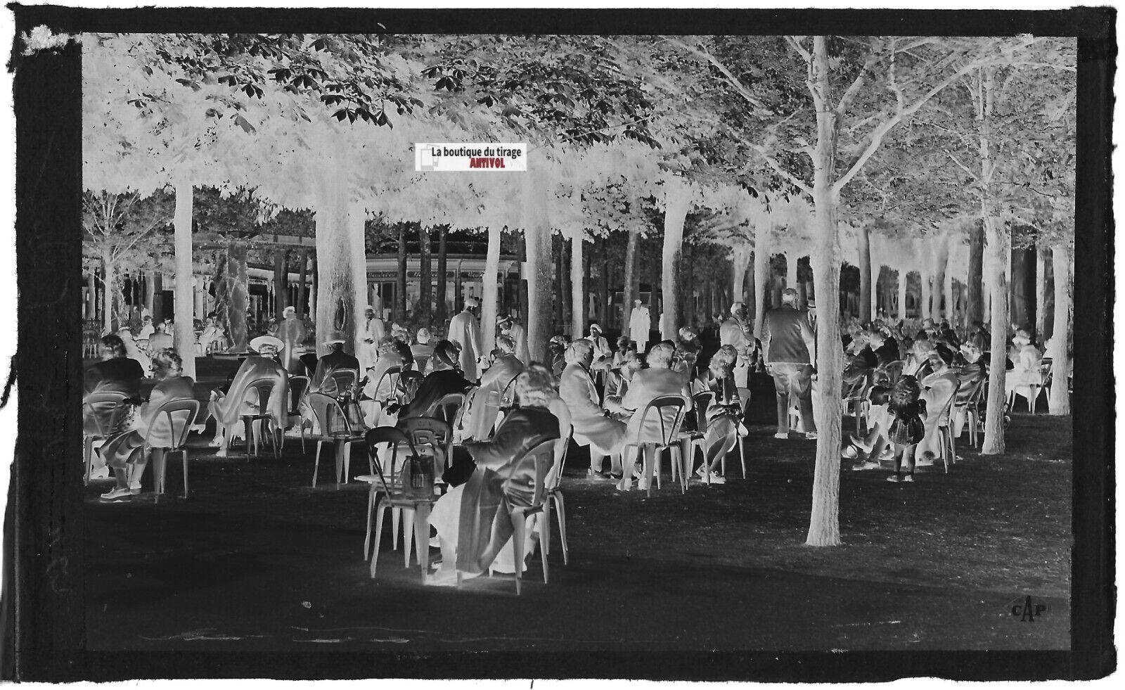 Plaque verre ancienne photo négatif noir & blanc 9x14 cm, Vichy, parc public