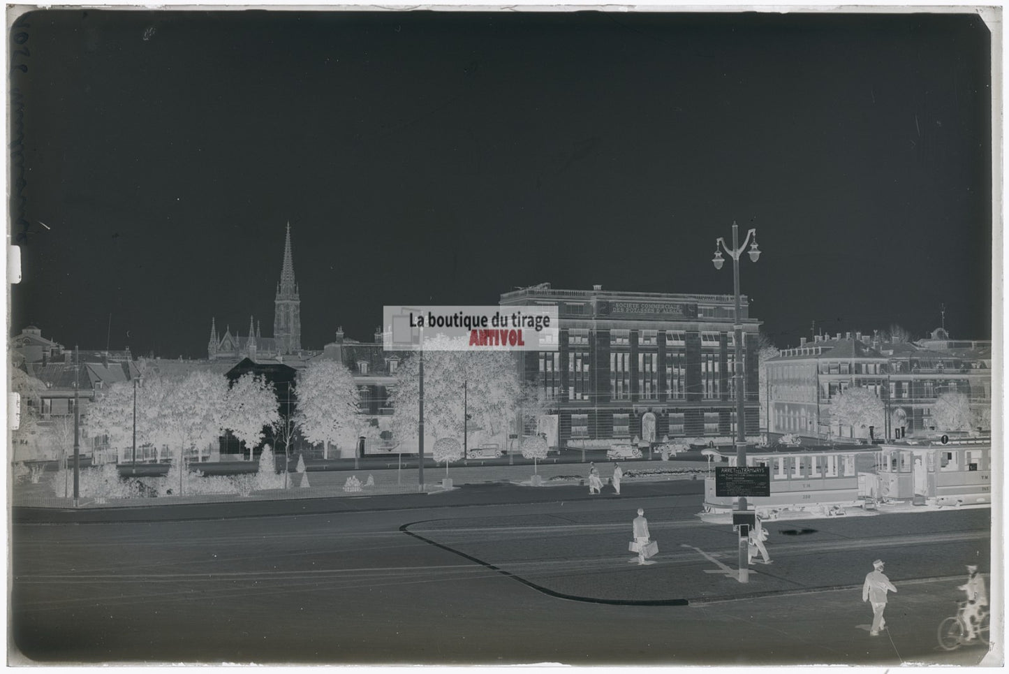 Mulhouse, voiture, tramway, photos plaque de verre, lot de 5 négatifs 10x15 cm