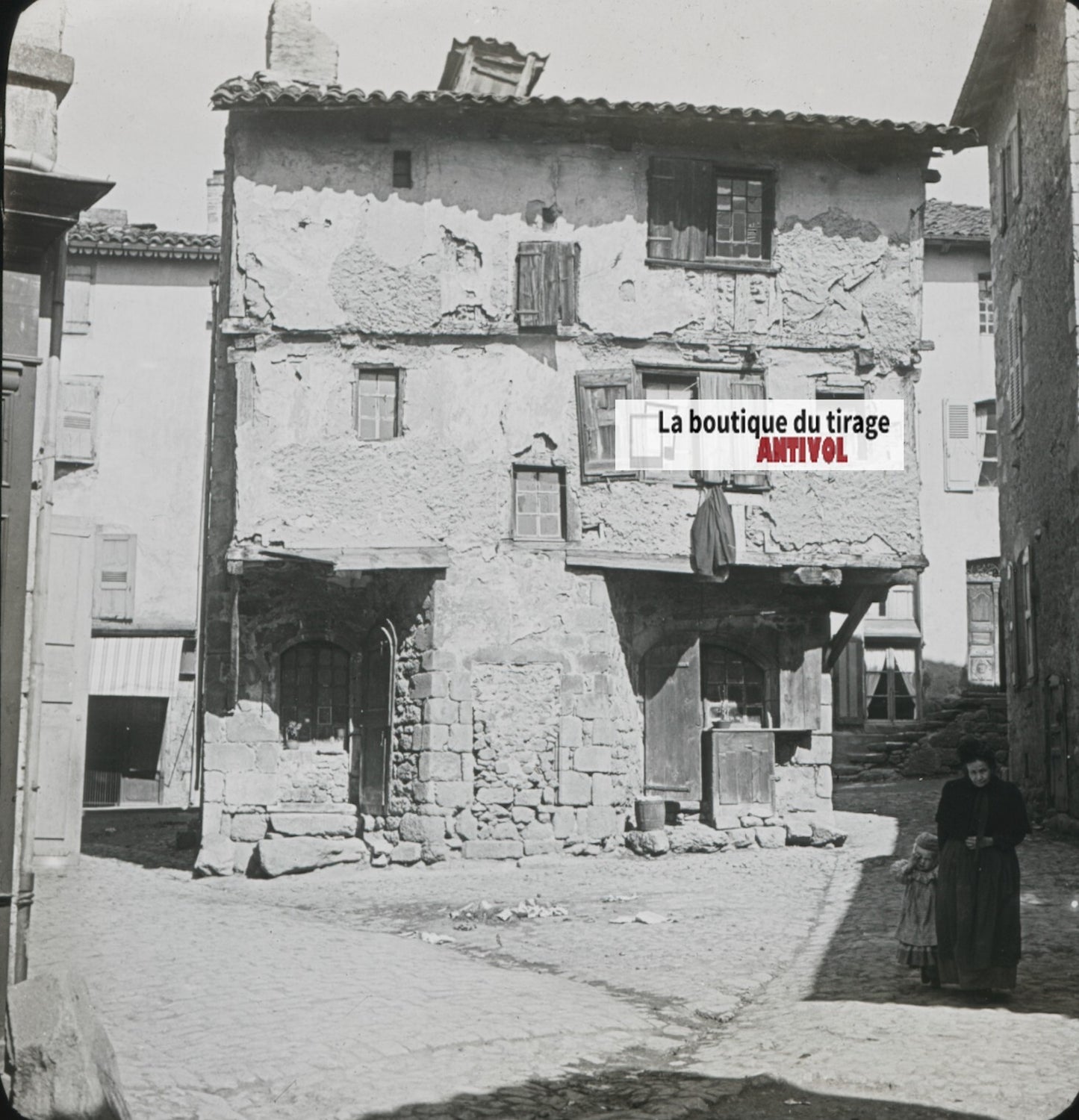 Craponne-sur-Arzon, village, photo ancienne plaque de verre, positif 8,5x10 cm