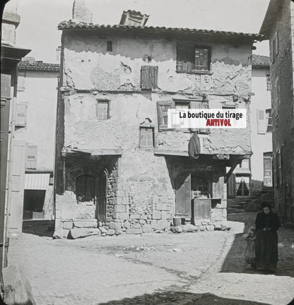 Craponne-sur-Arzon, village, photo ancienne plaque de verre, positif 8,5x10 cm