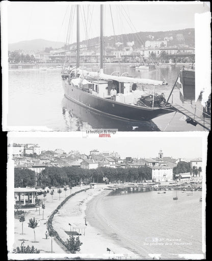 Sainte-Maxime, bateaux, photos plaque de verre, lot de 5 négatifs 9x14 cm