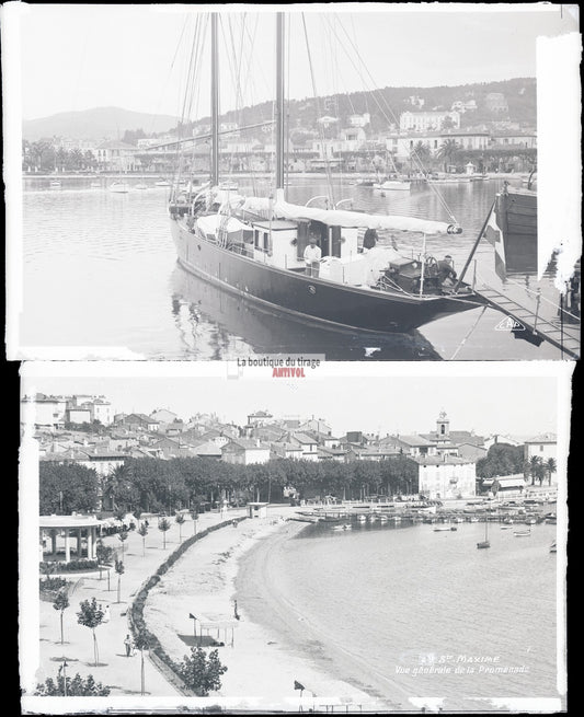 Sainte-Maxime, bateaux, photos plaque de verre, lot de 5 négatifs 9x14 cm