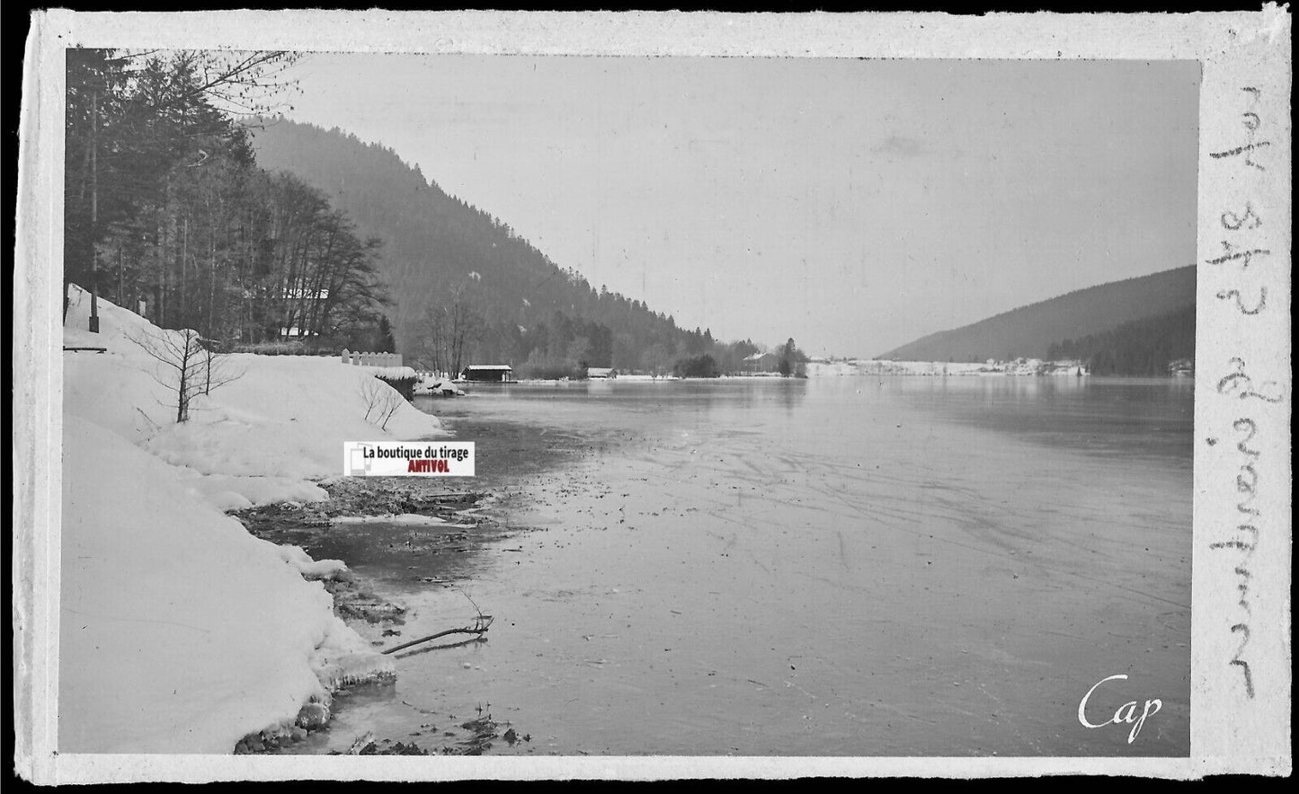 Plaque verre photo négatif noir & blanc 09x14 cm, lac de Gérardmer en hiver