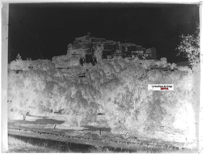 Carros, Provence, Plaque verre photo ancienne, négatif noir & blanc 9x12 cm