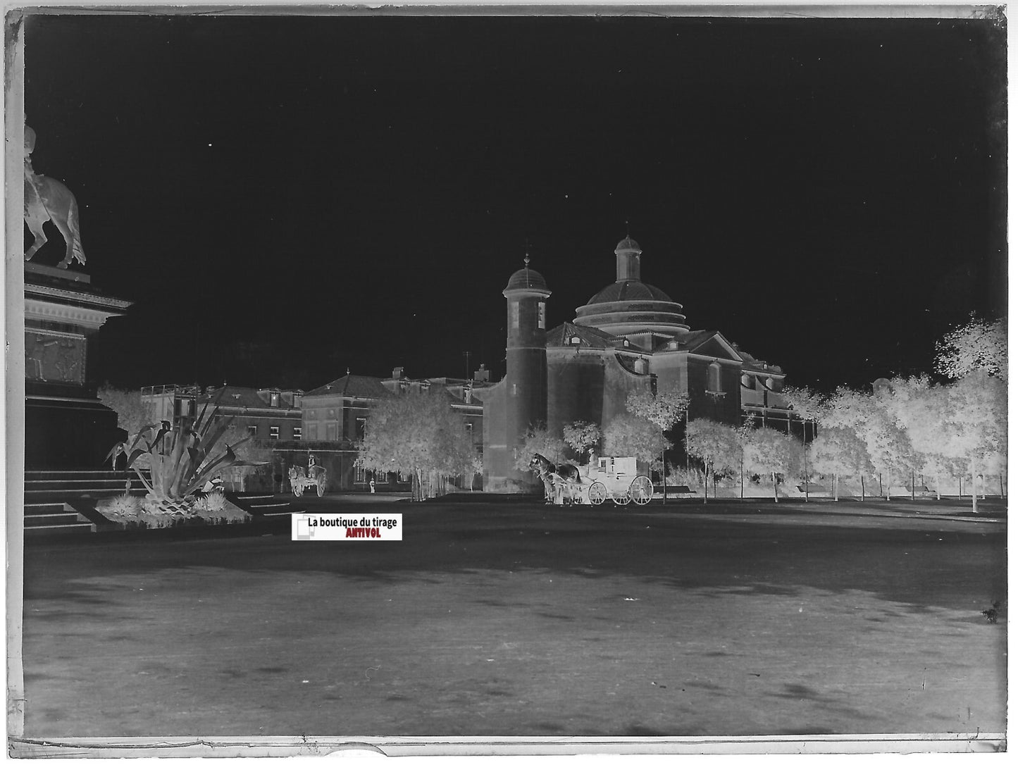 Barcelone, Parc Ciutadella, Plaque verre photo, négatif noir & blanc 9x12 cm