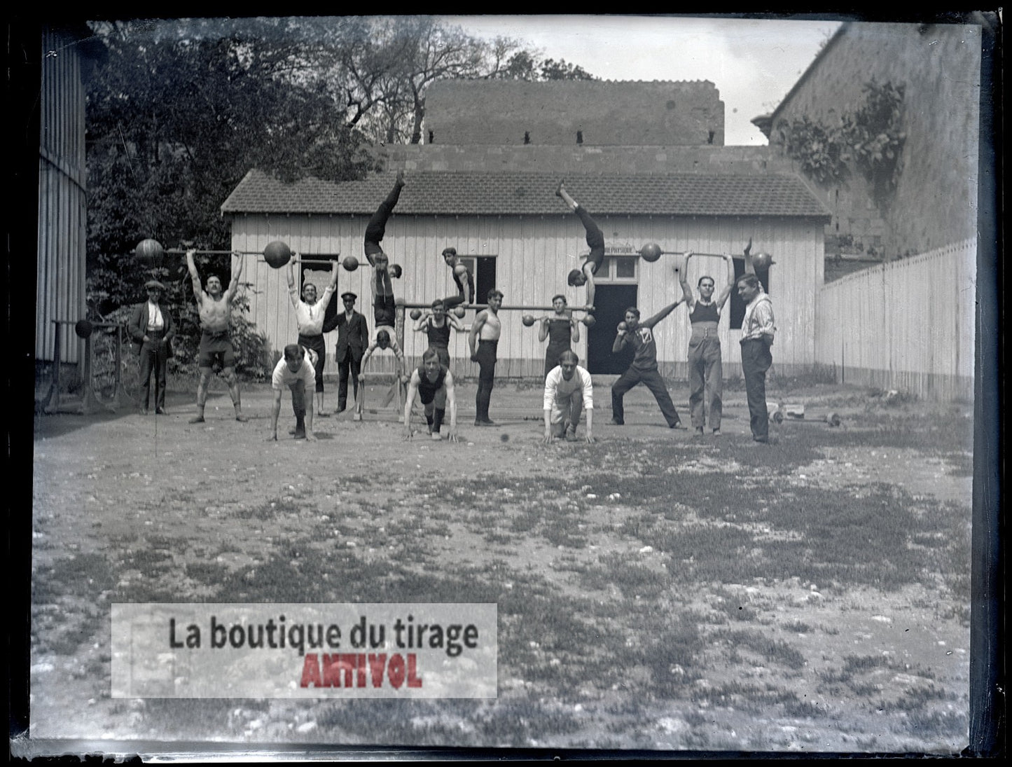 Exercices de force, Oran, Algérie, plaque verre, photo ancienne, négatif 9x12 cm