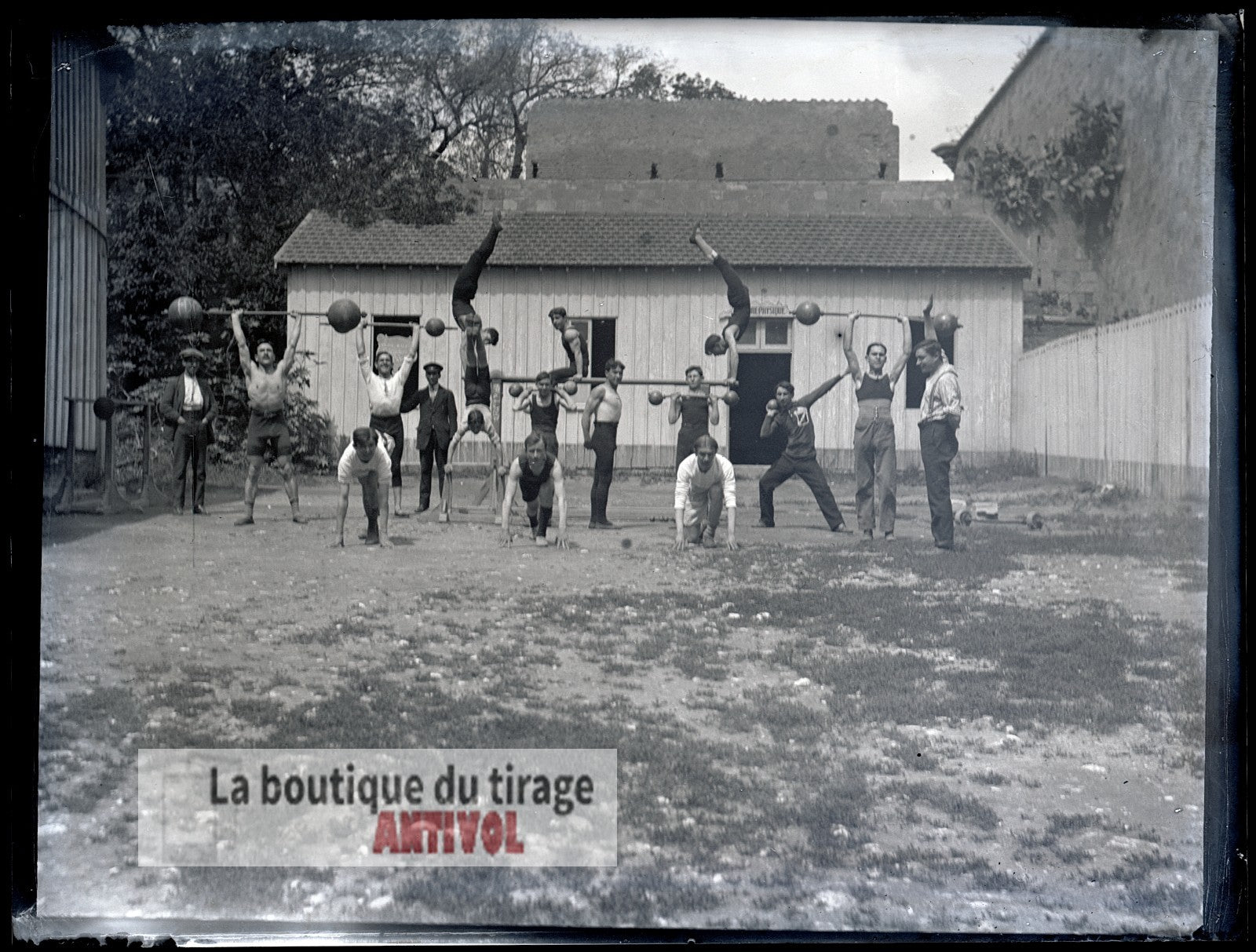 Exercices de force, Oran, Algérie, plaque verre, photo ancienne, négatif 9x12 cm