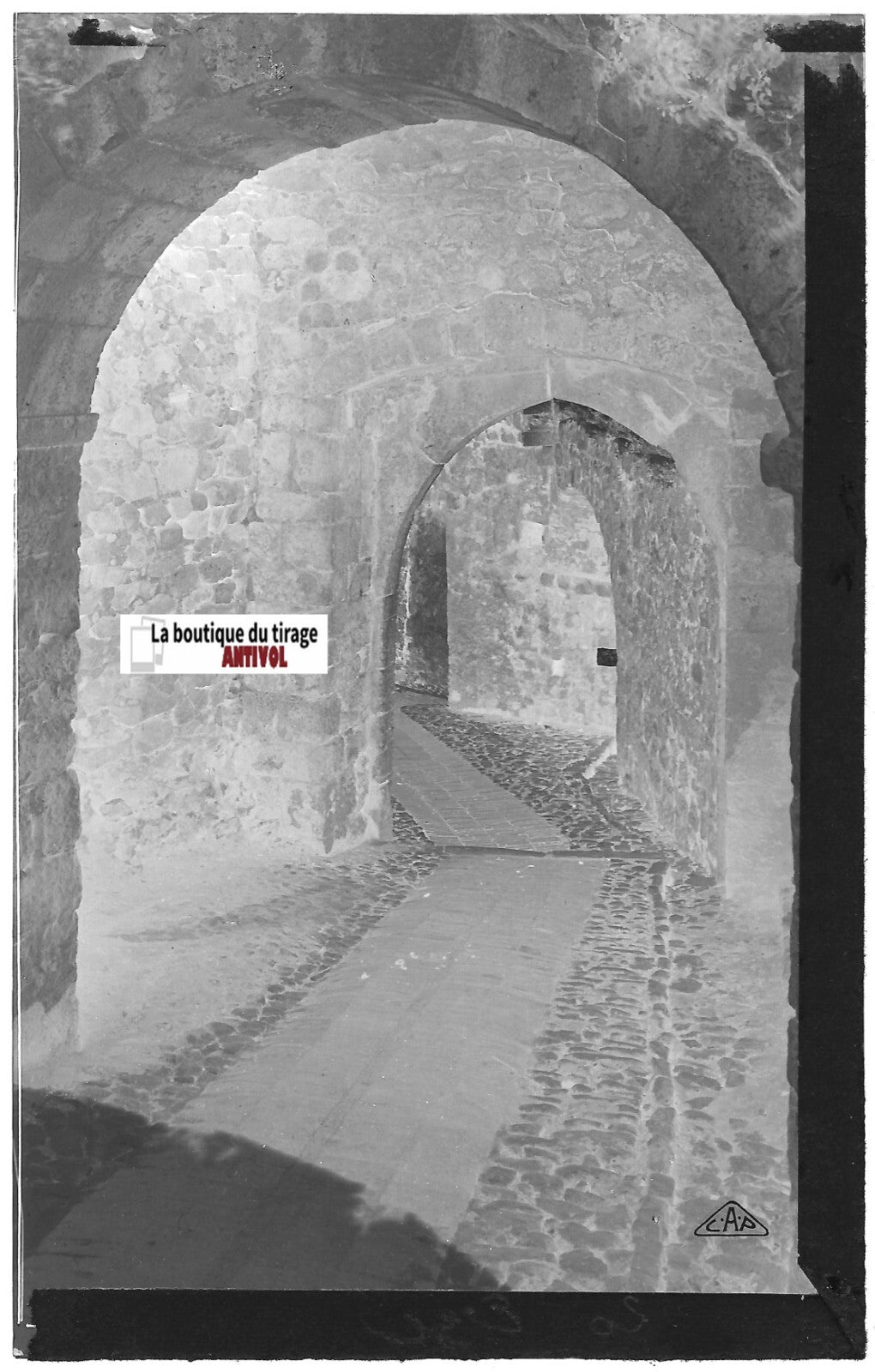 Plaque verre photo ancienne négatif noir & blanc 9x14 cm, Èze + tirage papier