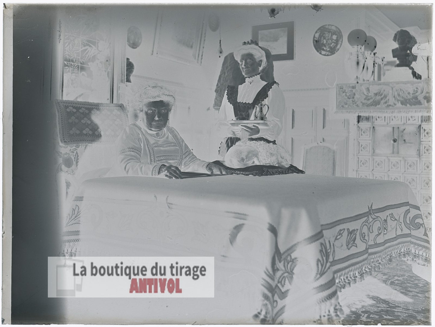 Intérieur bourgeois, France, plaque verre, photo ancienne, négatif 9x12 cm