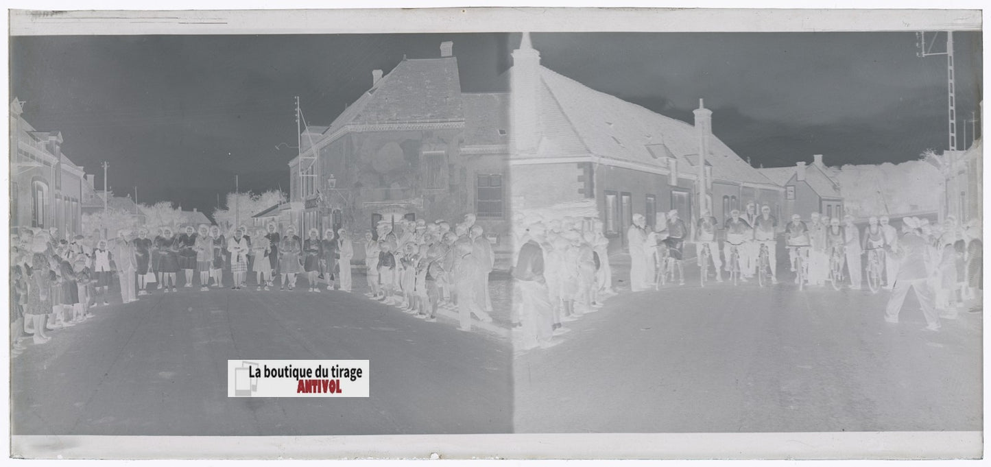 Course cycliste, France, plaque verre, photo ancienne, négatif N&B 6x13 cm