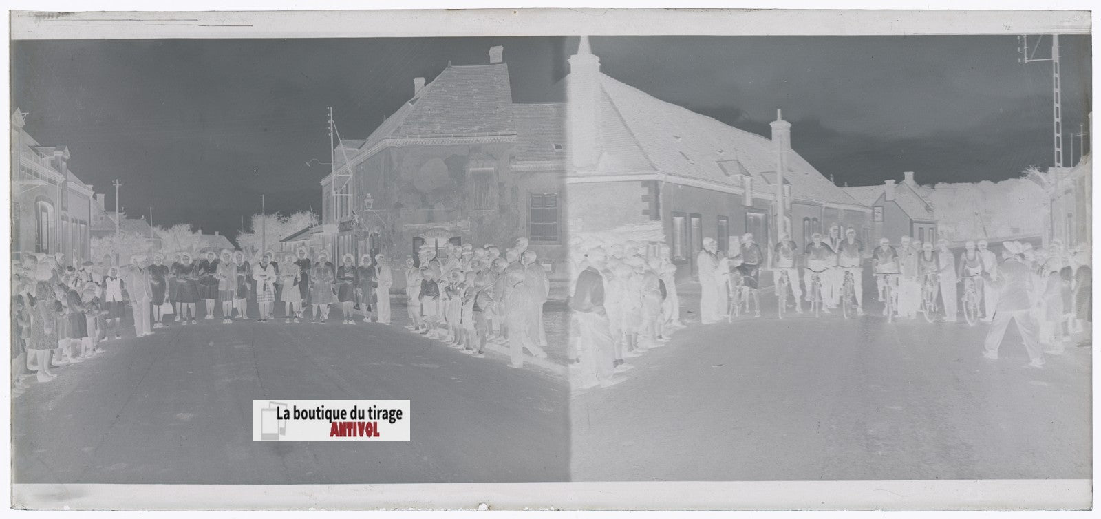 Course cycliste, France, plaque verre, photo ancienne, négatif N&B 6x13 cm