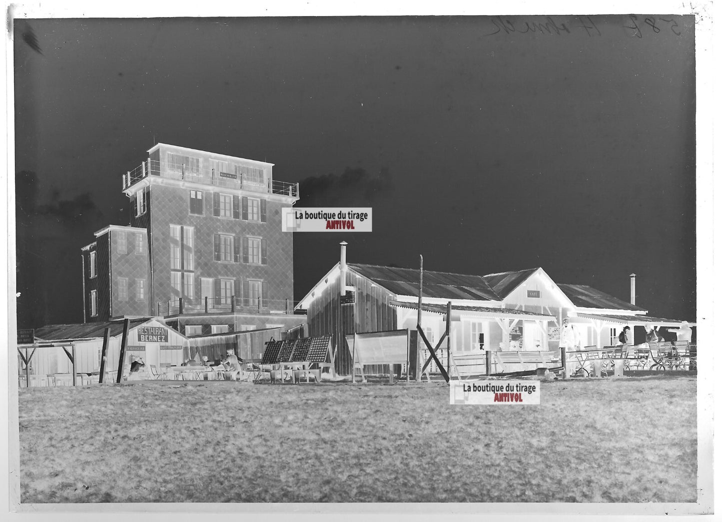 Plaque verre photo ancienne négatif noir et blanc 13x18 cm Vosges Hohneck Hôtel