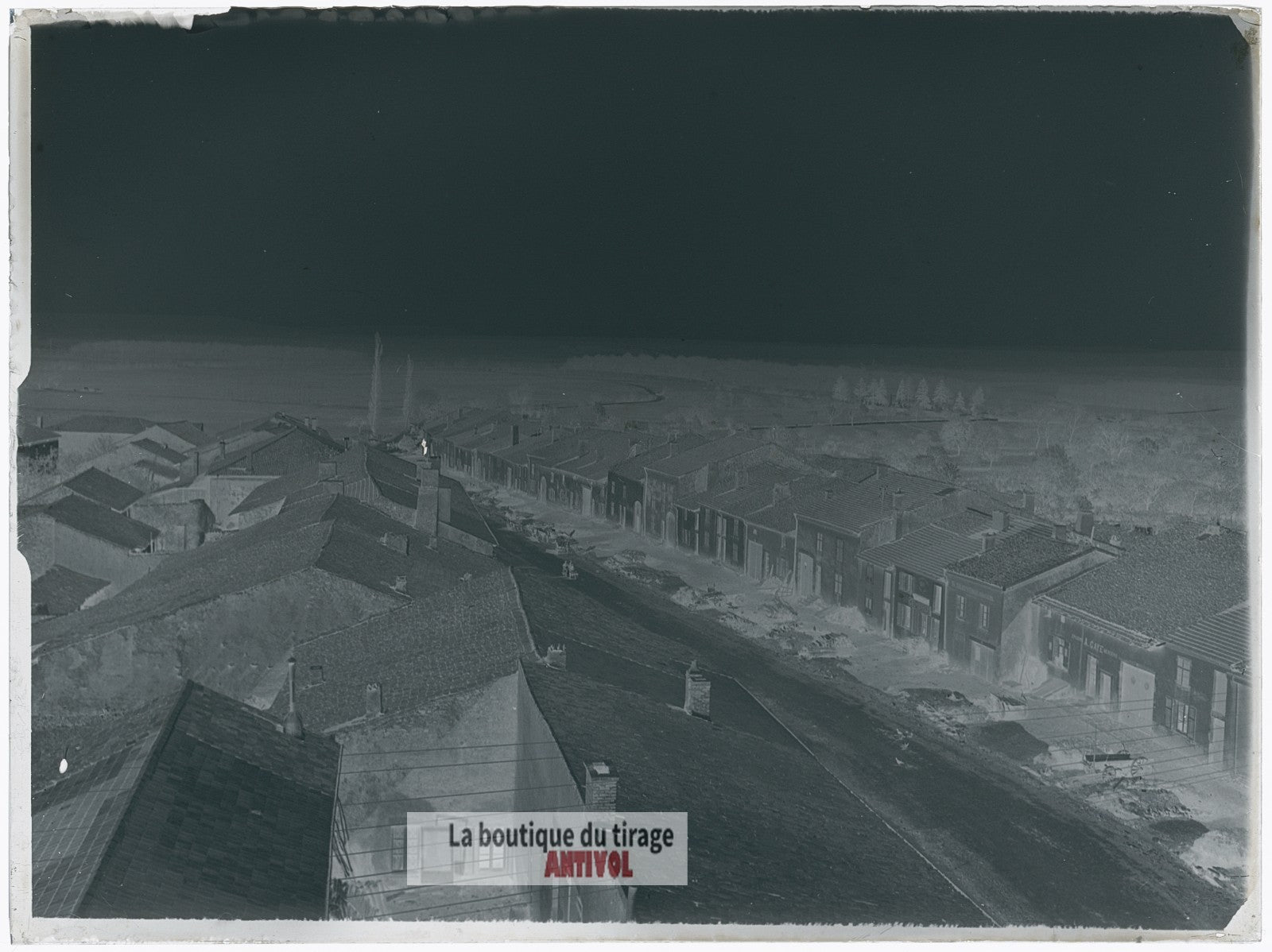 Rue, village France, plaque verre, photo ancienne, négatif 9x12 cm
