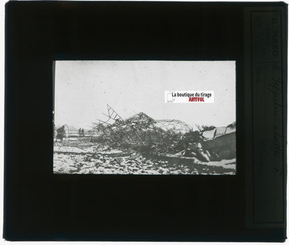Le Zeppelin, Révigny guerre, photo plaque verre, noir & blanc, positif 8,5x10 cm