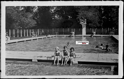 Plaque verre photo ancienne, négatif noir & blanc 9x14 cm, piscine Orthez