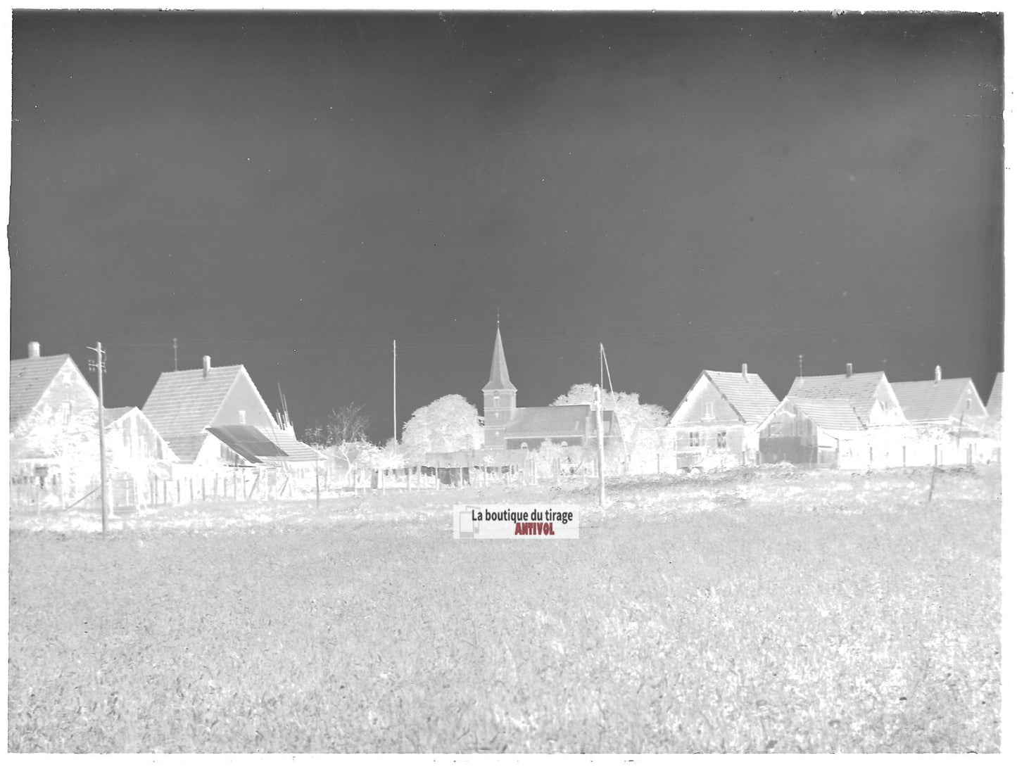 Plaque verre photo ancienne négatif noir et blanc 13x18 cm maison village Alsace