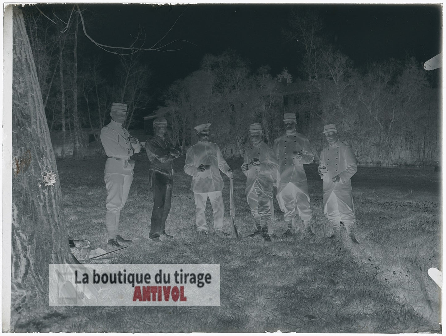 Soldats français et douanier, WW1, plaque verre, photo ancienne, négatif 9x12 cm