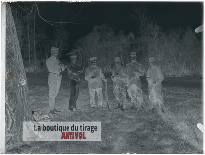 Soldats français et douanier, WW1, plaque verre, photo ancienne, négatif 9x12 cm