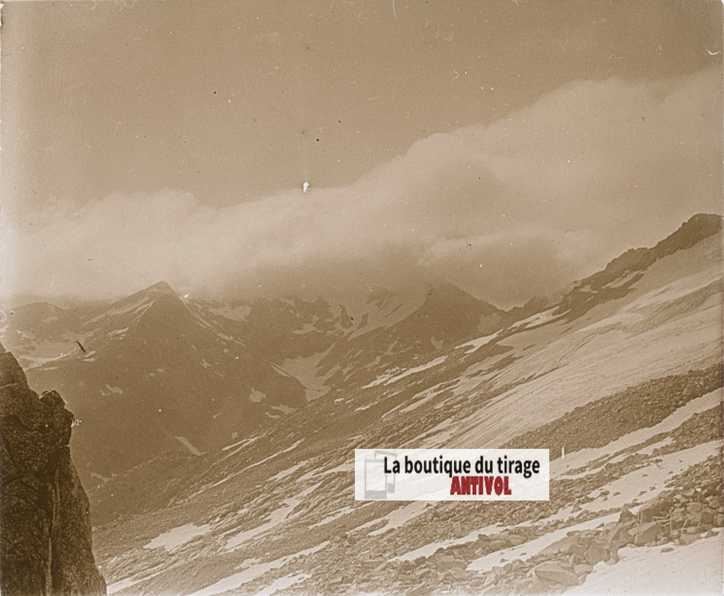 Pic Moulières, Pyrénées, plaque verre, photo ancienne stéréo, N&B 6x13 cm