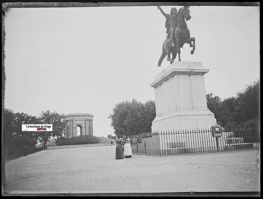 Montpellier, jardin du Peyrou, Plaque verre photo, négatif noir & blanc 9x12 cm