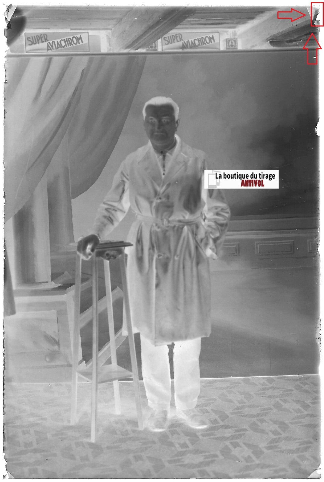 Homme personnage, Plaque verre photo ancienne, négatif noir & blanc 10x15 cm