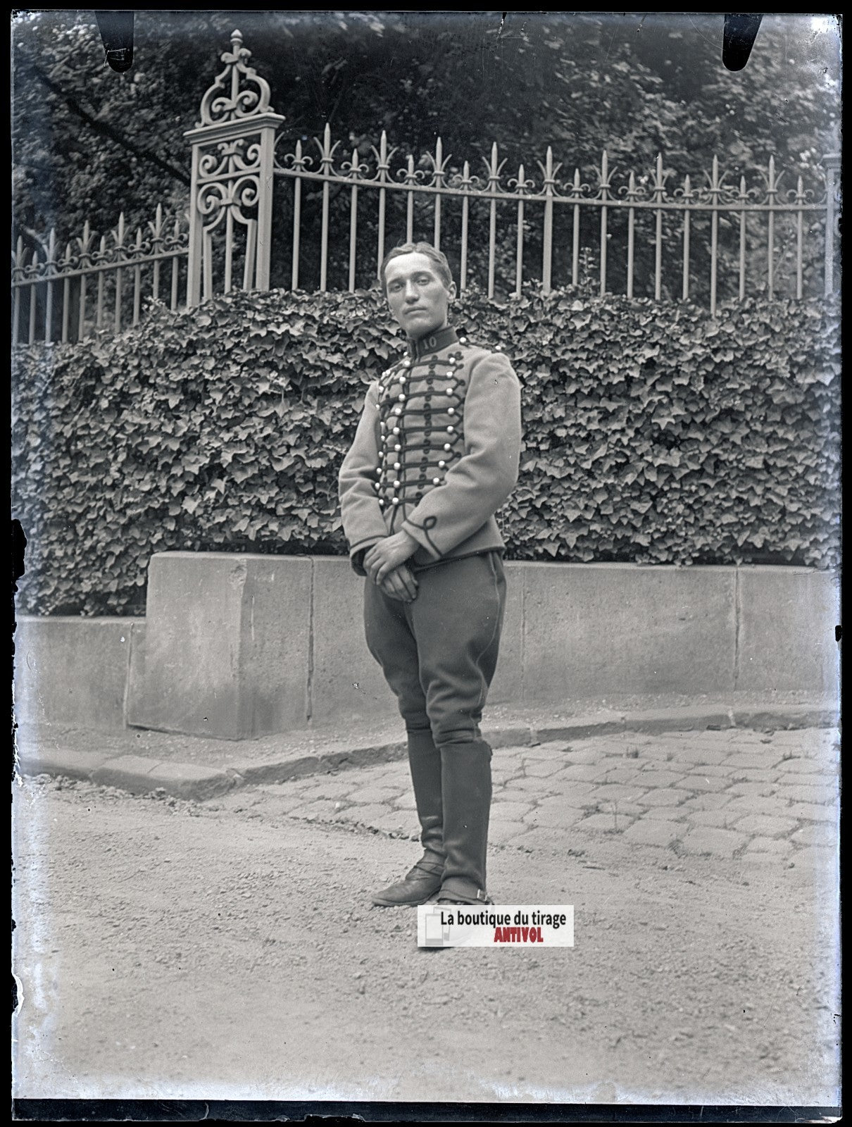 Soldat du 10ᵉ régiment, plaque verre, photo ancienne, négatif N&B 9x12 cm