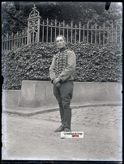Soldat du 10ᵉ régiment, plaque verre, photo ancienne, négatif N&B 9x12 cm