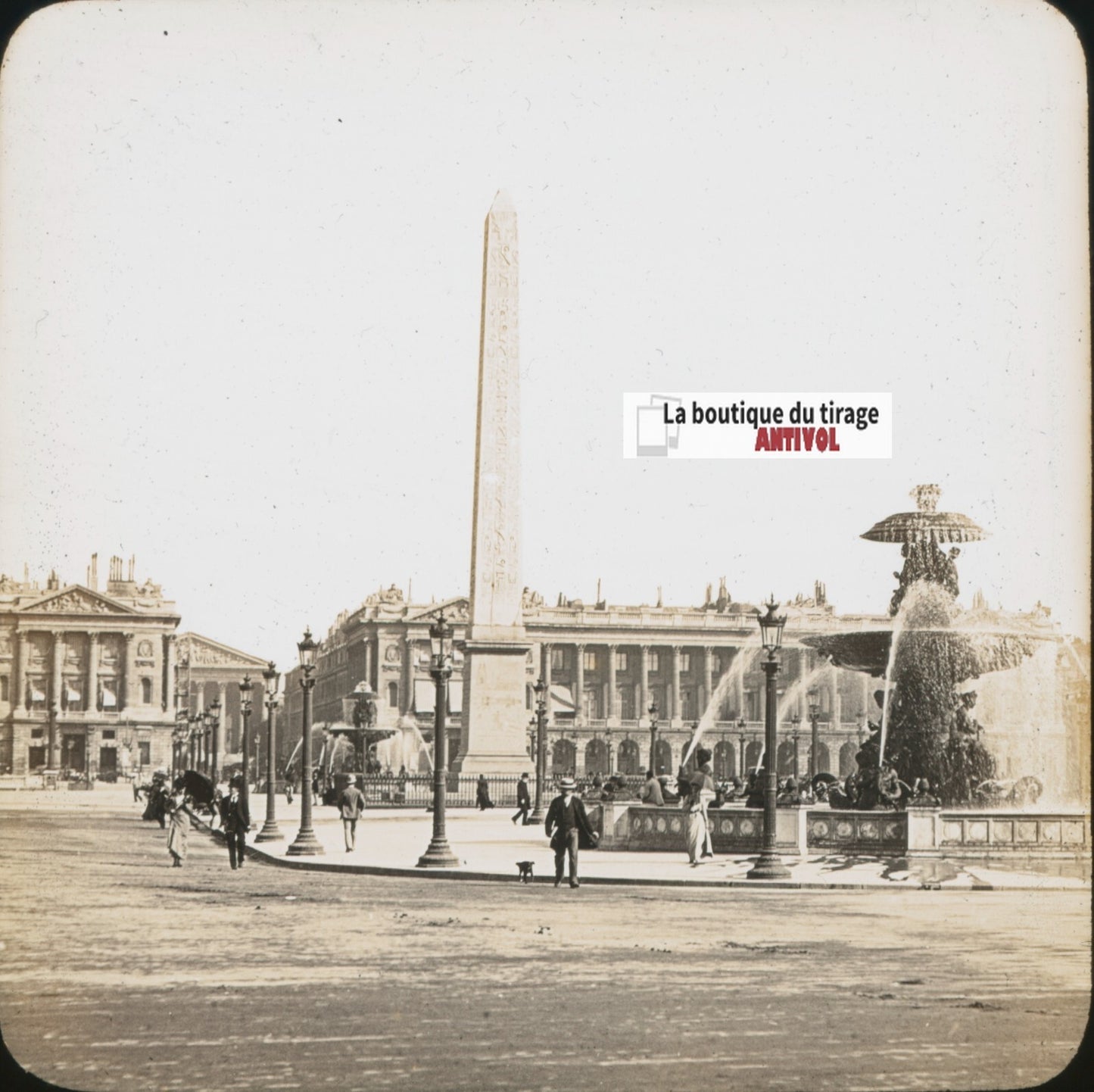Place de la Concorde, Paris, photo plaque verre, sépia, positif 8,5x10 cm