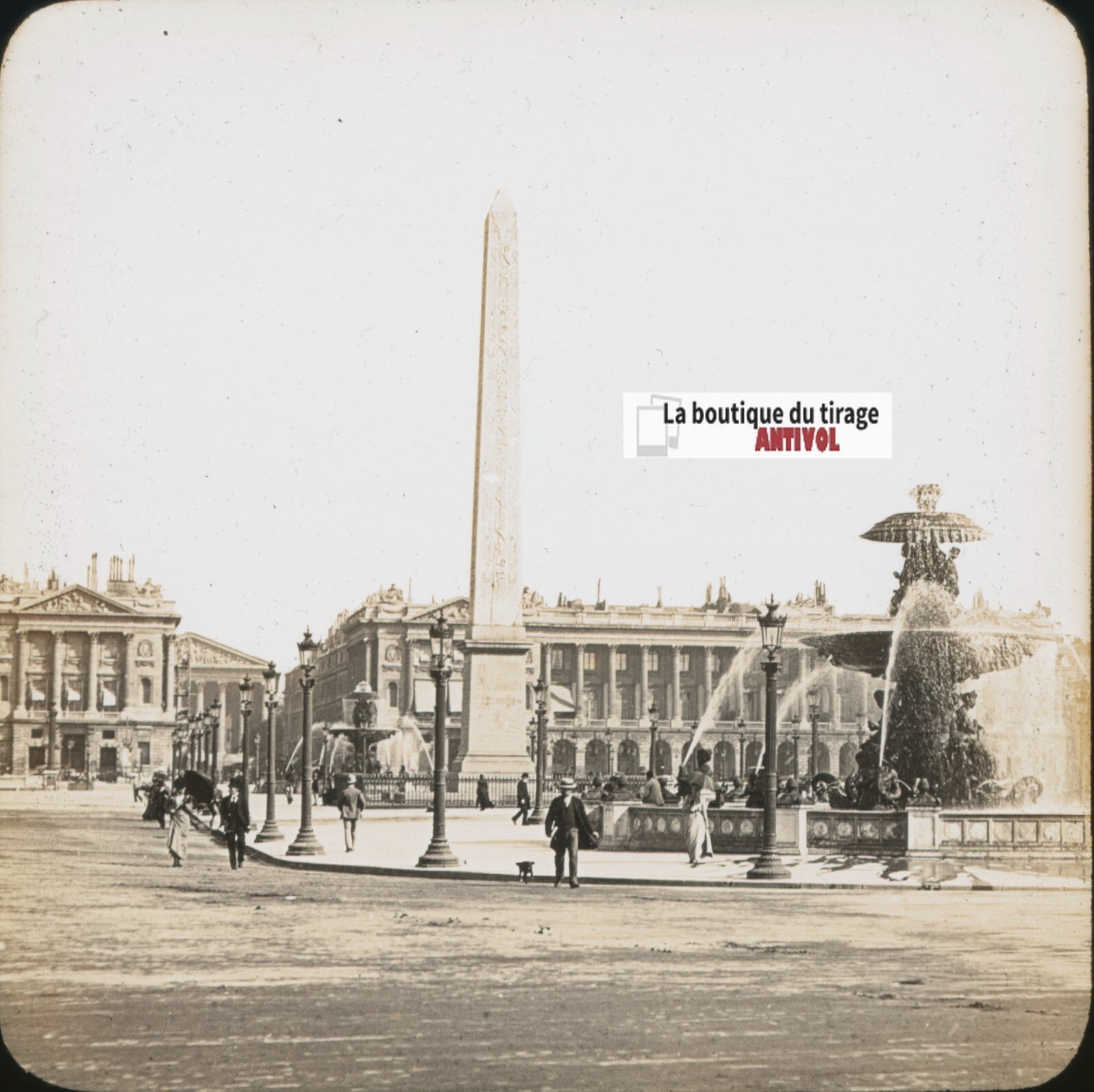 Place de la Concorde, Paris, photo plaque verre, sépia, positif 8,5x10 cm
