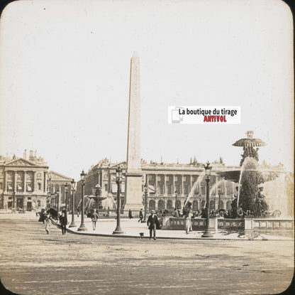 Place de la Concorde, Paris, photo plaque verre, sépia, positif 8,5x10 cm