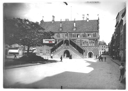 Plaque verre photo ancienne positif noir et blanc 13x18 cm Mulhouse personnages