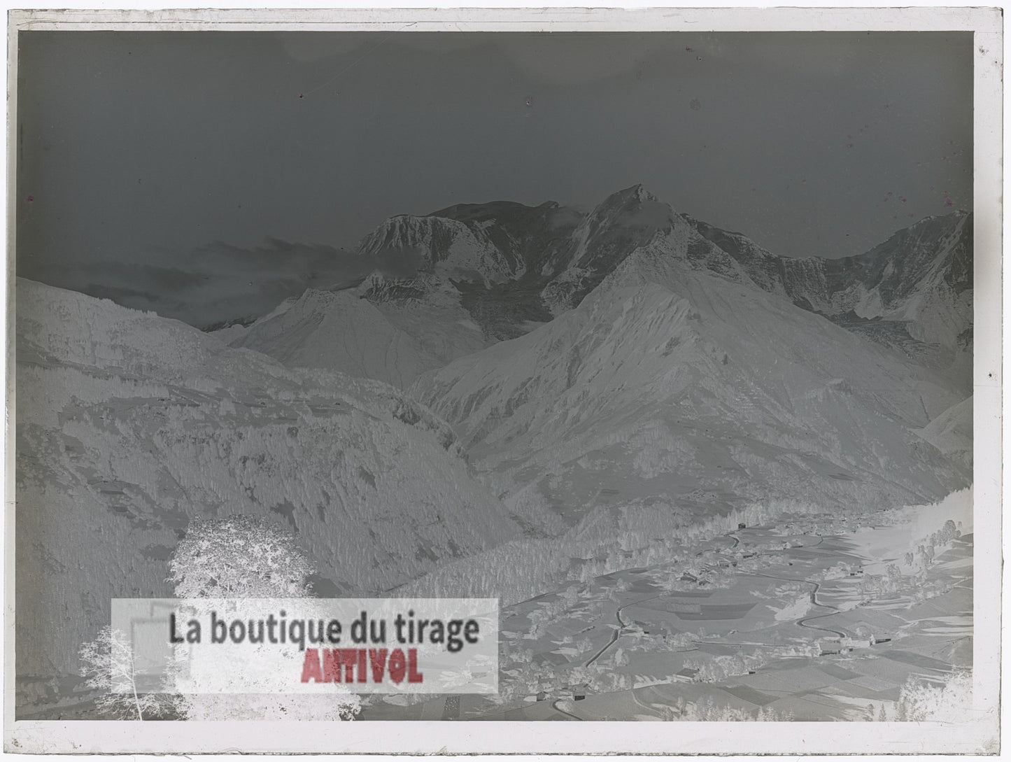 Mont-Blanc, vallée de l’Arve, plaque verre, photo ancienne, négatif 9x12 cm