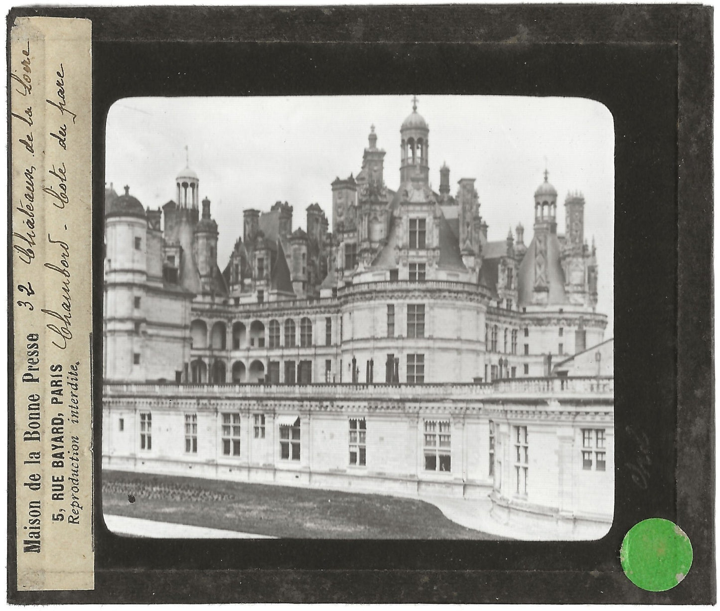 Château de Chambord, photo ancienne plaque verre, positif 8,5x10 cm