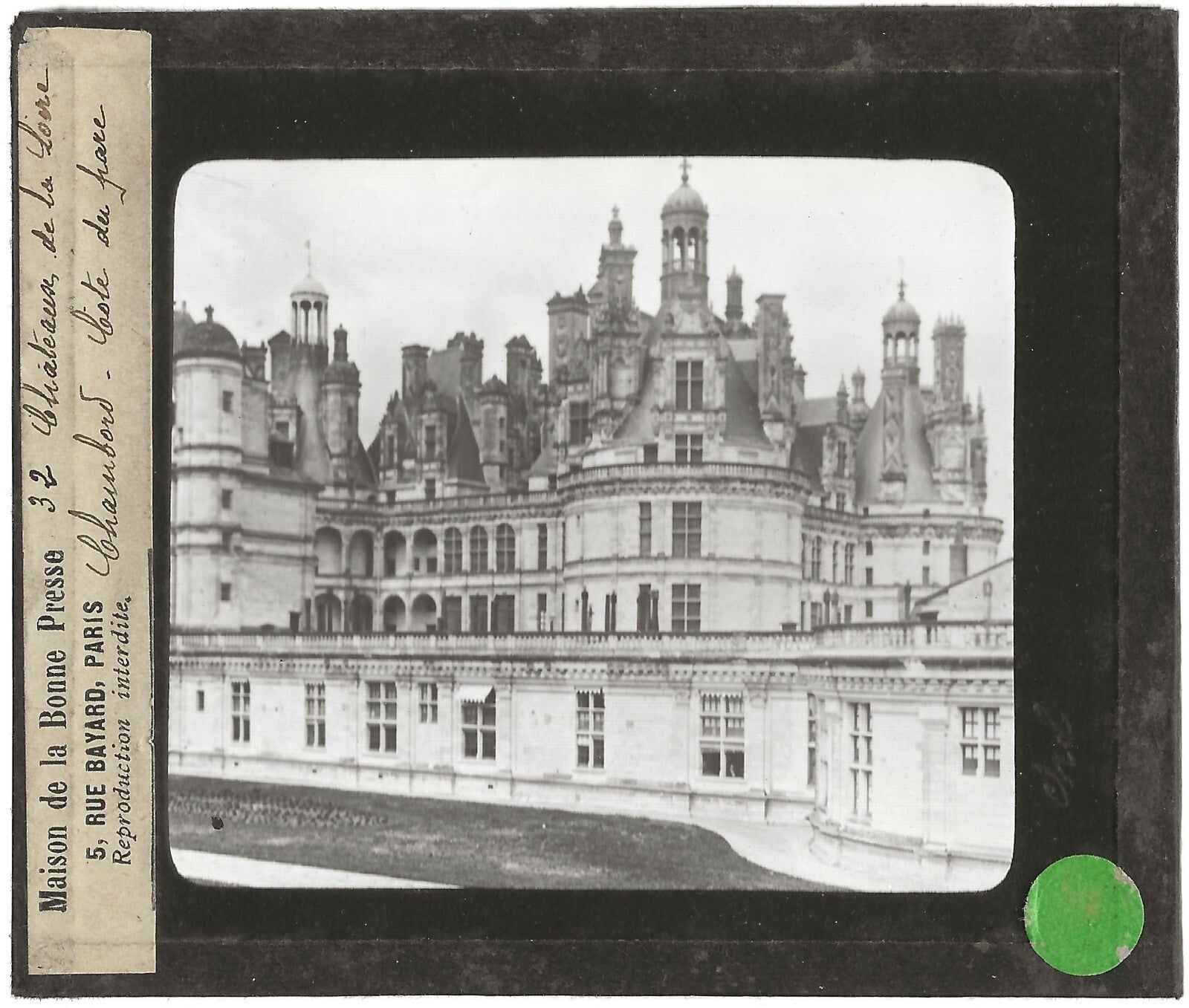 Château de Chambord, photo ancienne plaque verre, positif 8,5x10 cm