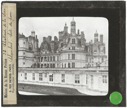 Château de Chambord, photo ancienne plaque verre, positif 8,5x10 cm