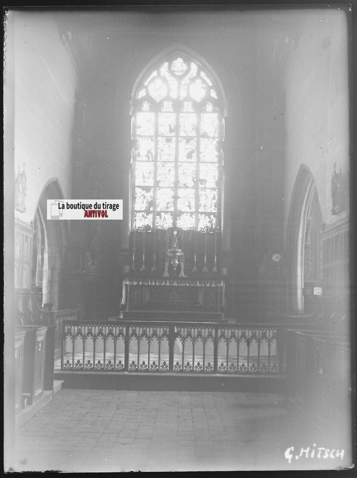 Église Saint-Ouen des Iffs, Plaque verre photo, négatif noir & blanc 9x12 cm