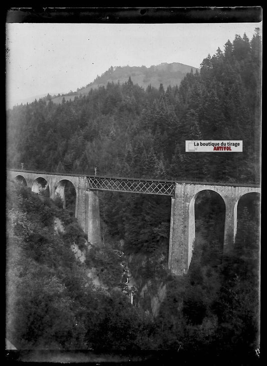 Plaque verre photo ancienne négatif noir et blanc 6x9 cm voie ferrée Pyrénées - La Boutique Du Tirage 