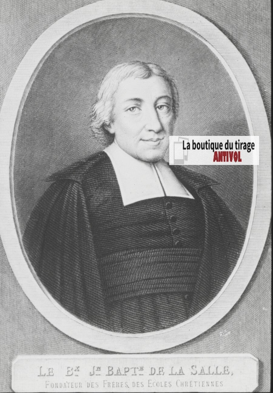 Jean-Baptiste de La Salle, dessin, ancienne plaque de verre, positif 8,5x10 cm